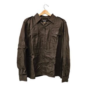 Womans 3X Dark Brown Linen Button Up Shirt Neutral Preppy Classic Quiet Luxury